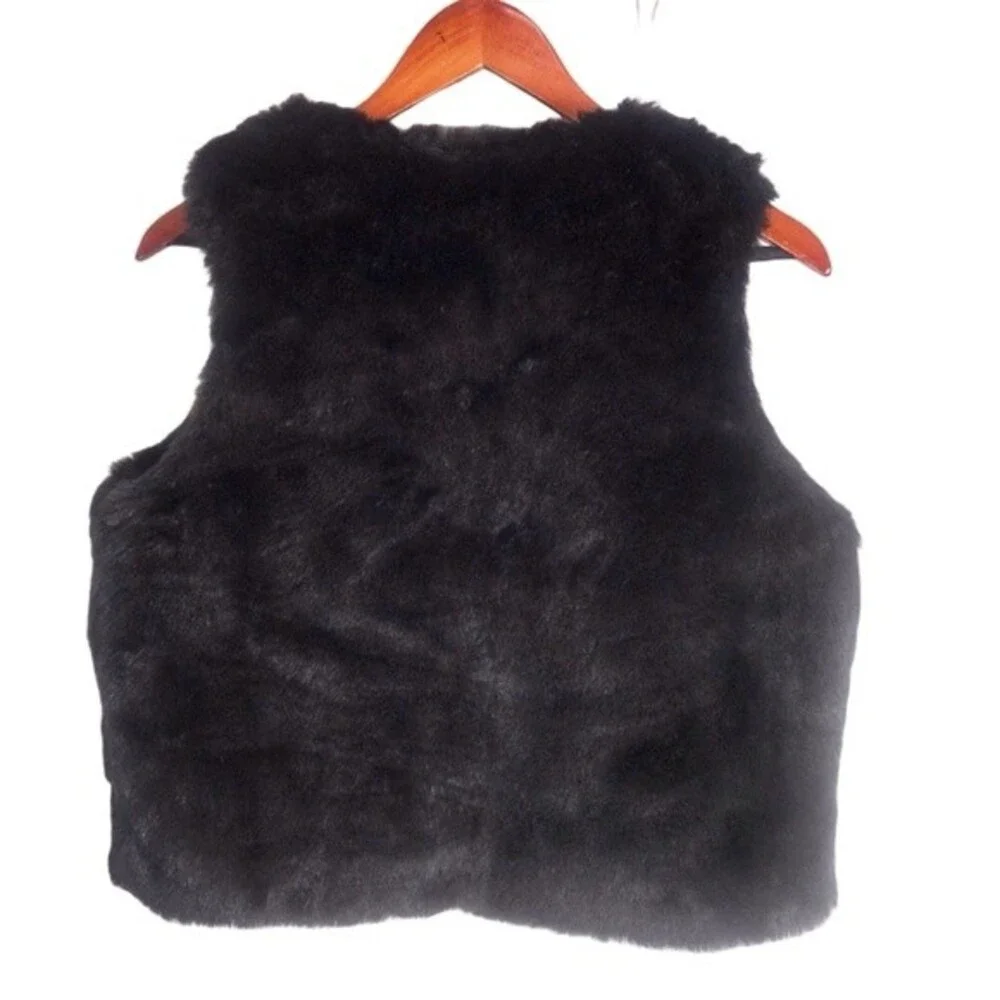 The Children’s Place Girl's Open Front Black Faux Fur Vest Jacket Size XXL 16